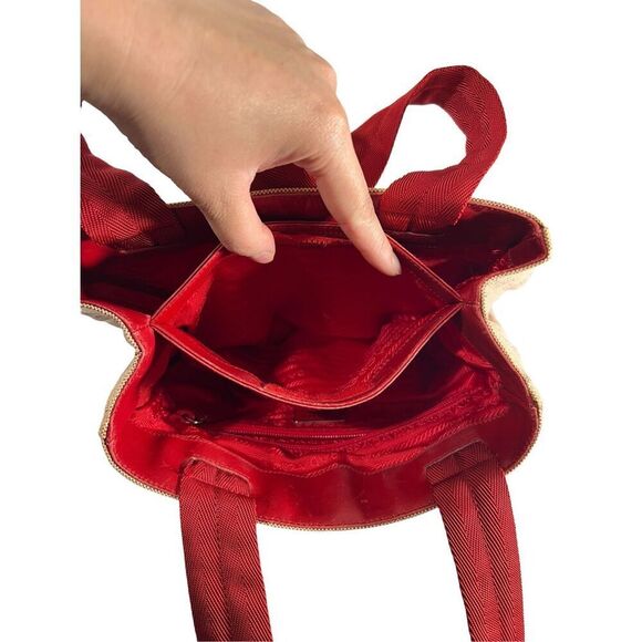 AuthenticāPrada Canvas Tote w/Beige & Red Tint w Logo Handbag - Picture 15 of 15